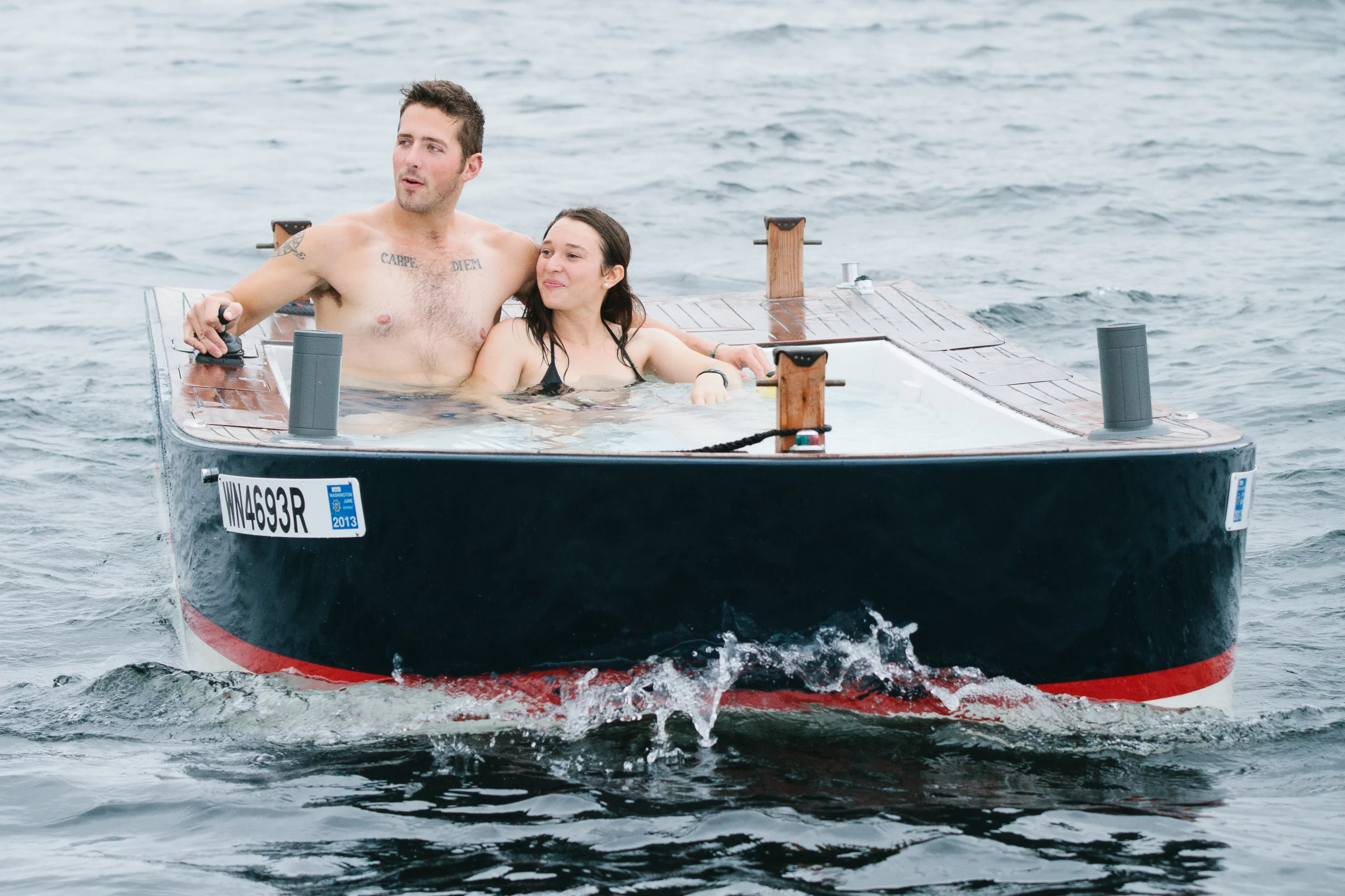 The Hot Tub Boat allows its passengers to soak while they cruise