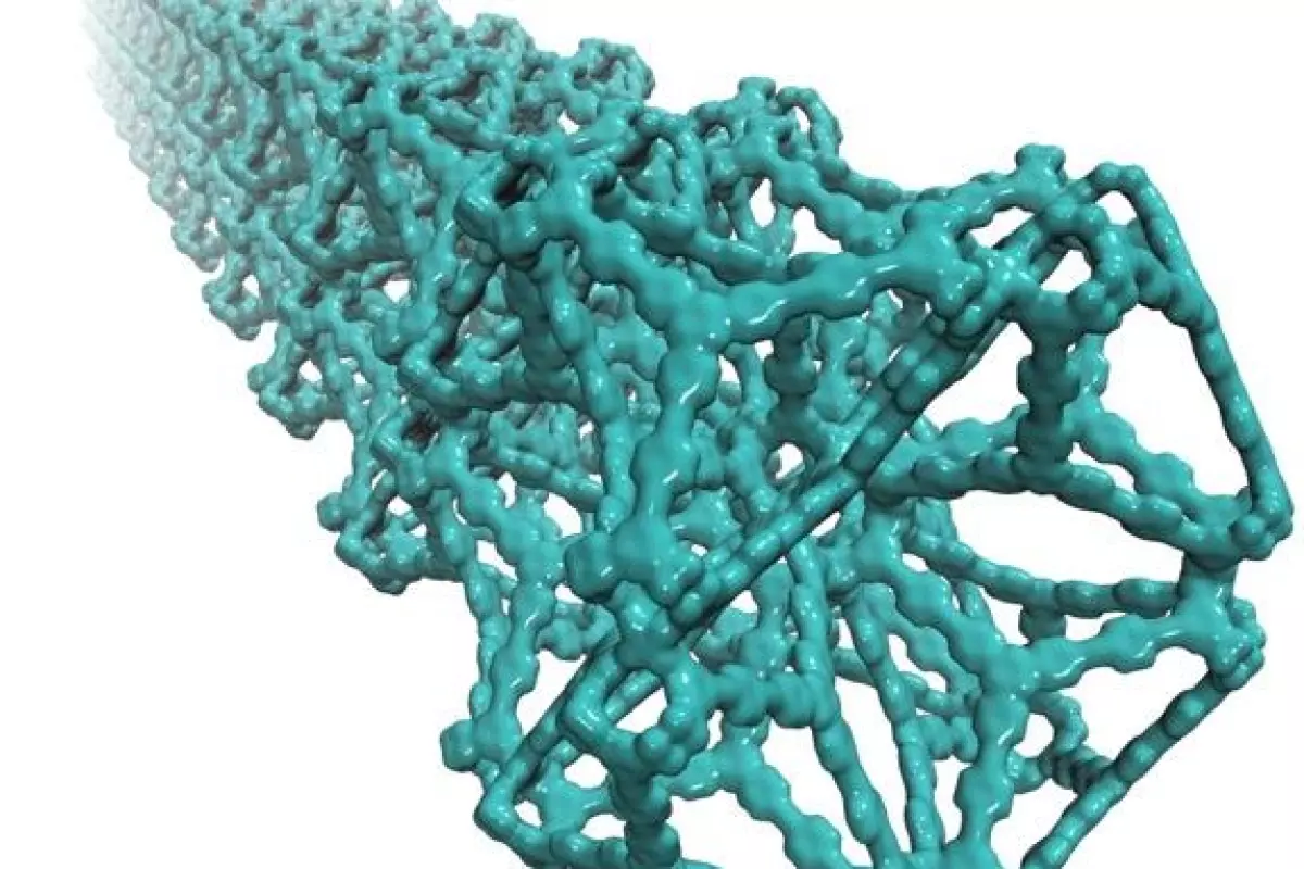 MOFs are composed of organic linkers held together by metal atoms, and this results in a molecular cage-like structure like the above model of the NU-110 (Image: Northwestern University)