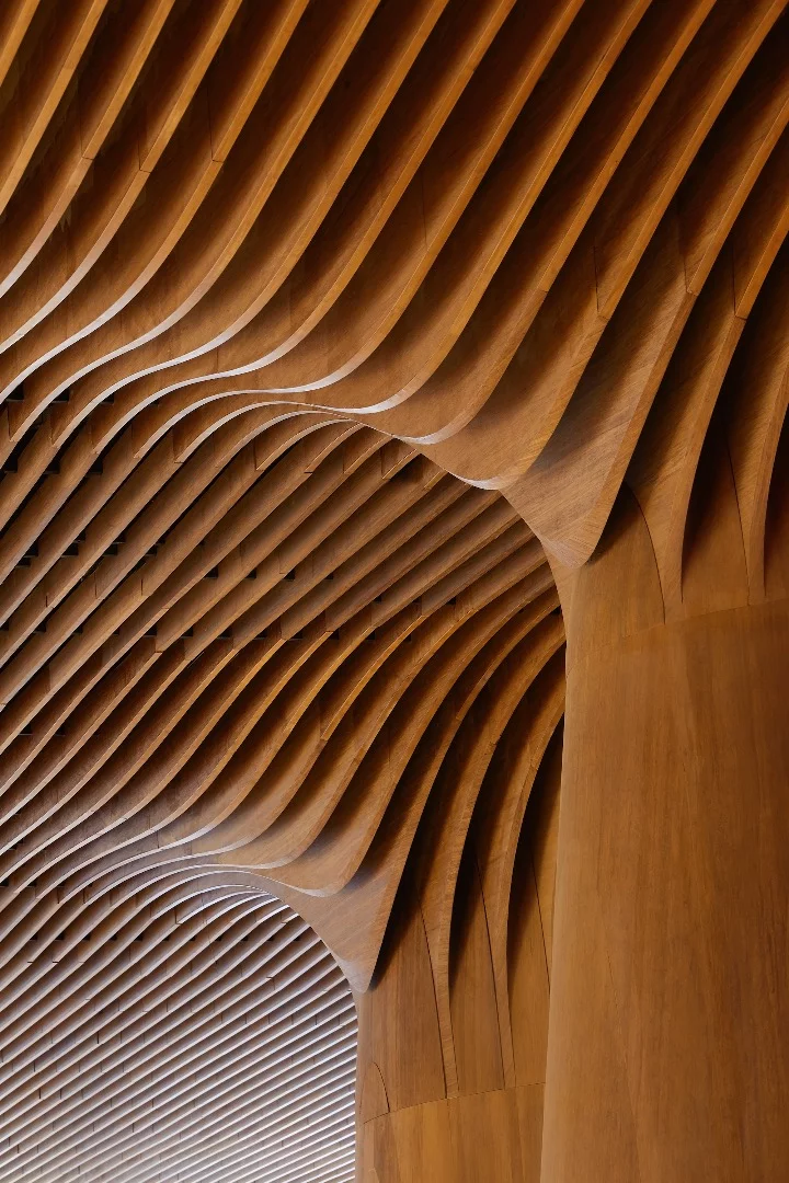 Closeup of the stunning wood detailing in the ZHA-designed City Life shopping center