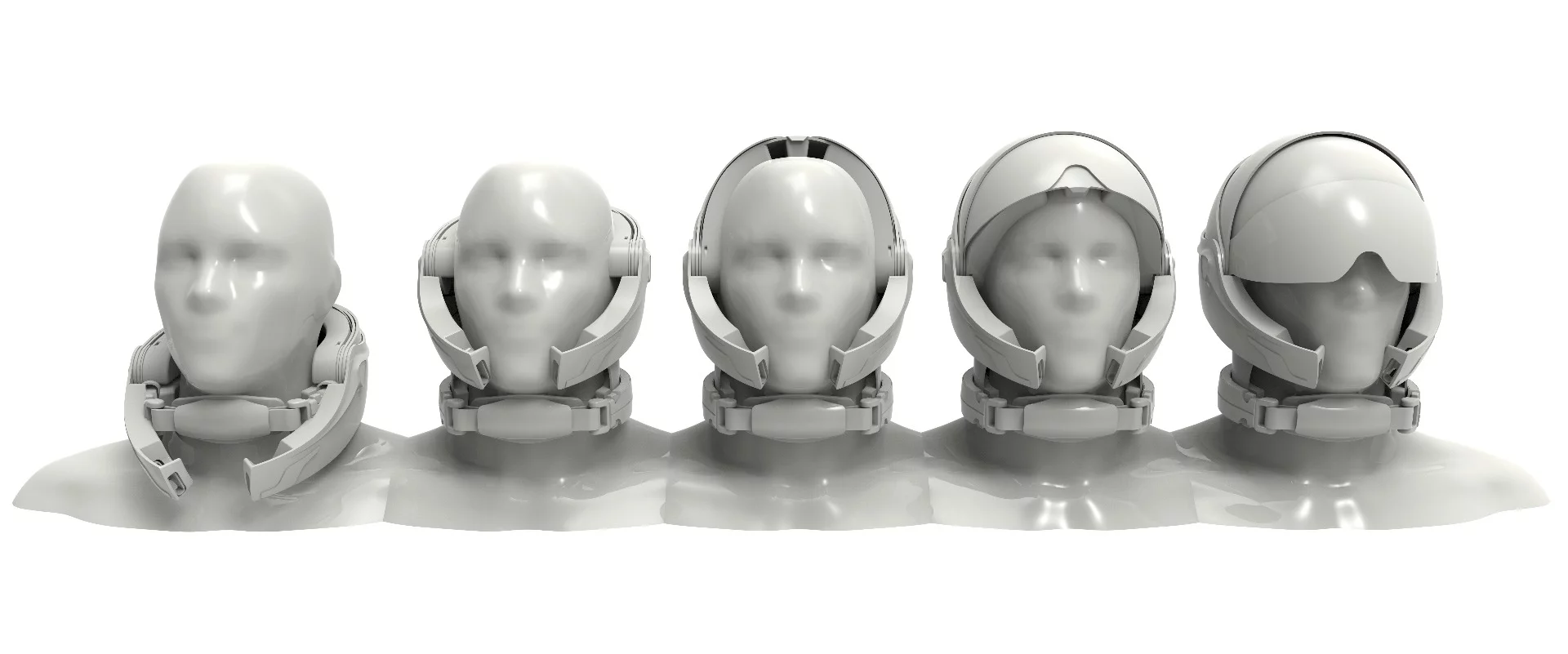 The models show the Alpha helmet in various stages of articulation