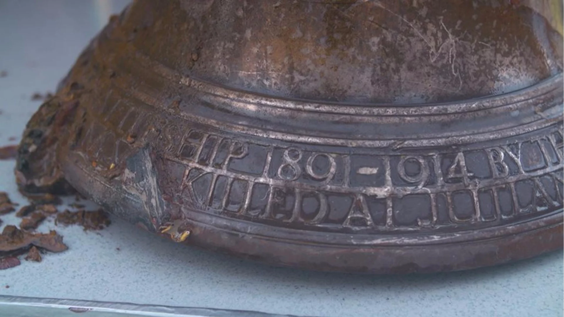 Inscriptions on the recovered bell of HMS Hood
