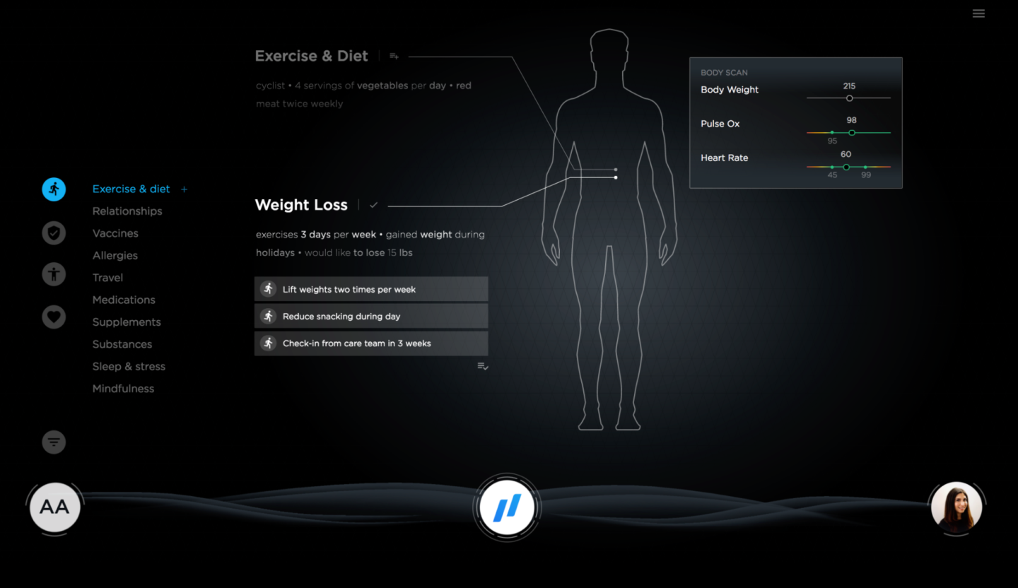The exam room on-screen display integrates all the patient's data into an AI controlled touchscreen interface