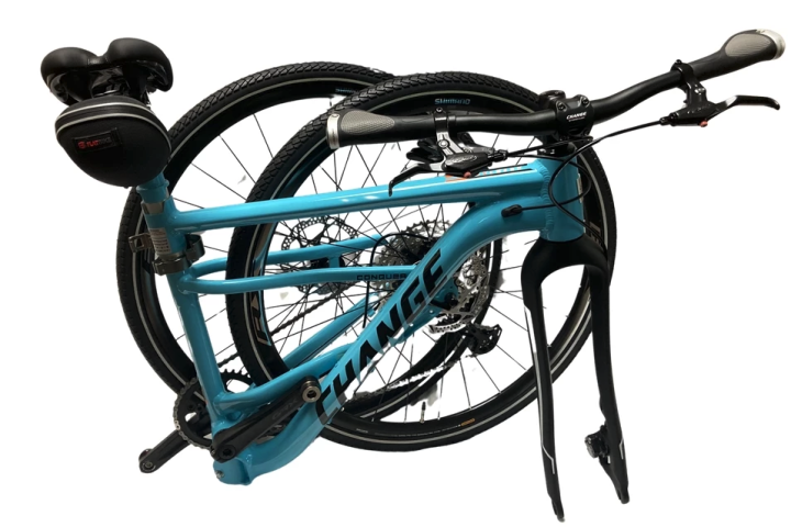 Pull the front wheel off and the Change Adventure folds down to a 37 x 14 x 30-in package ready to grab and go