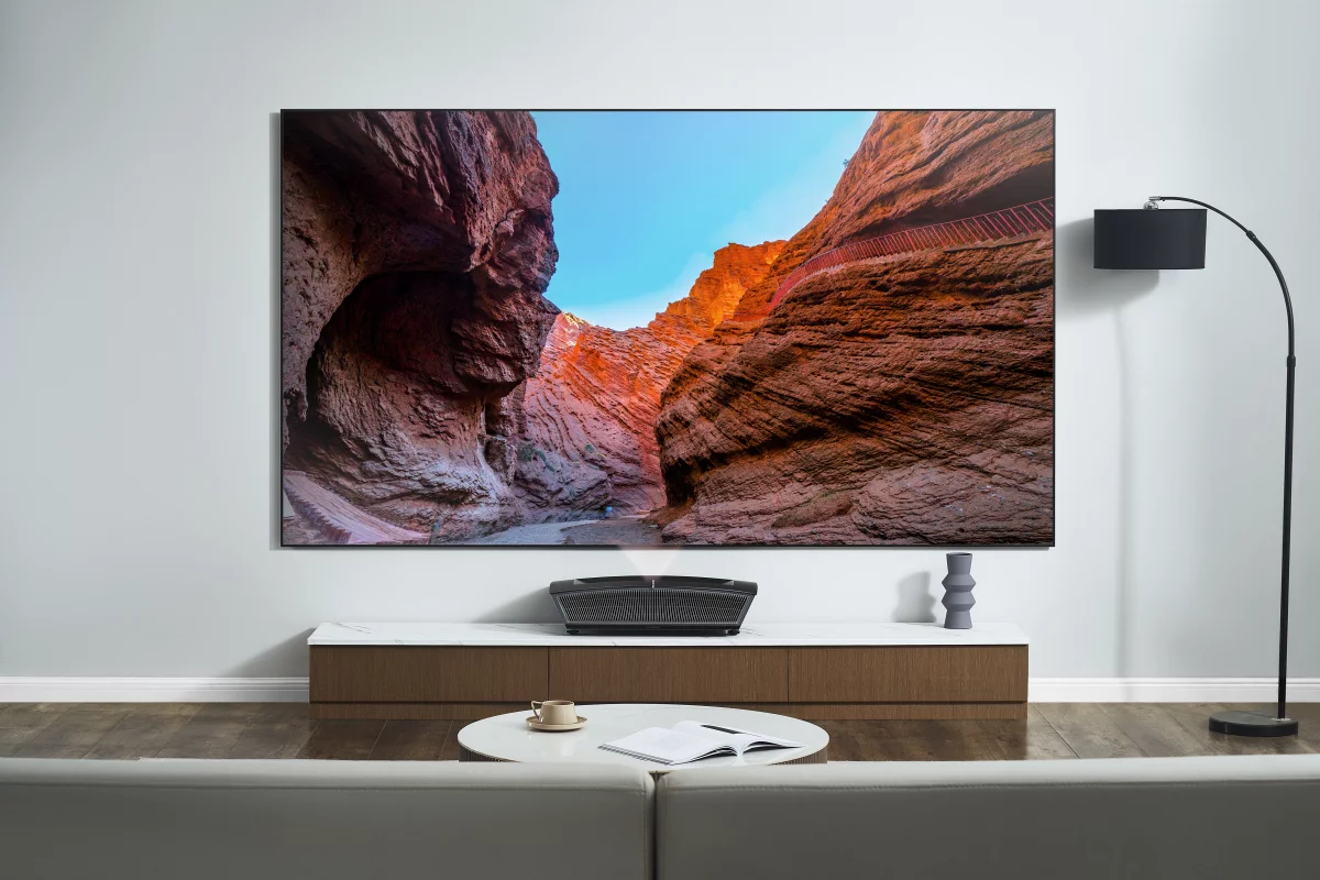 The Casiris H6 4K Tri-Color laser projector can throw 120-inch visuals at 13.6 inches away from the display surface