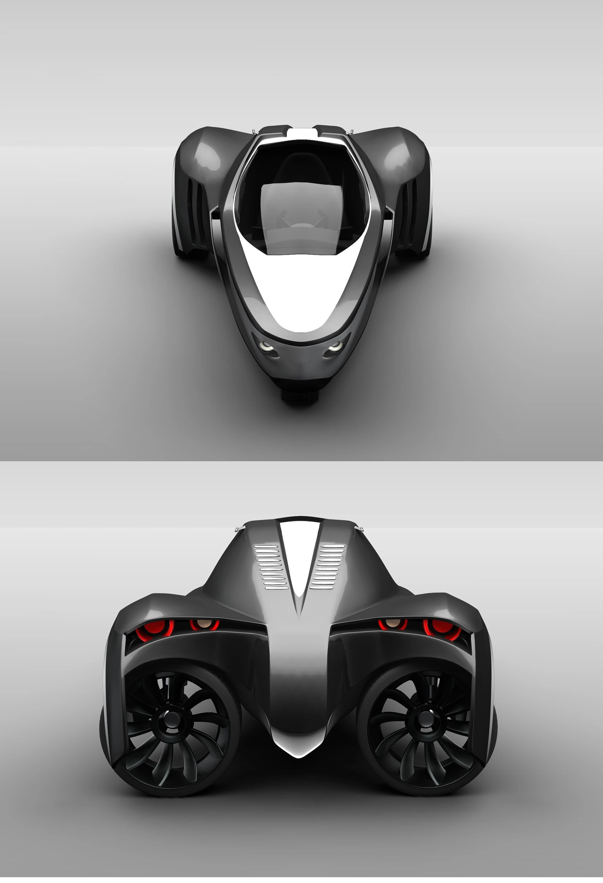 Each of the rear wheels is powered by its own electric motor and can be rotated 90 degrees to provide propulsion when on water