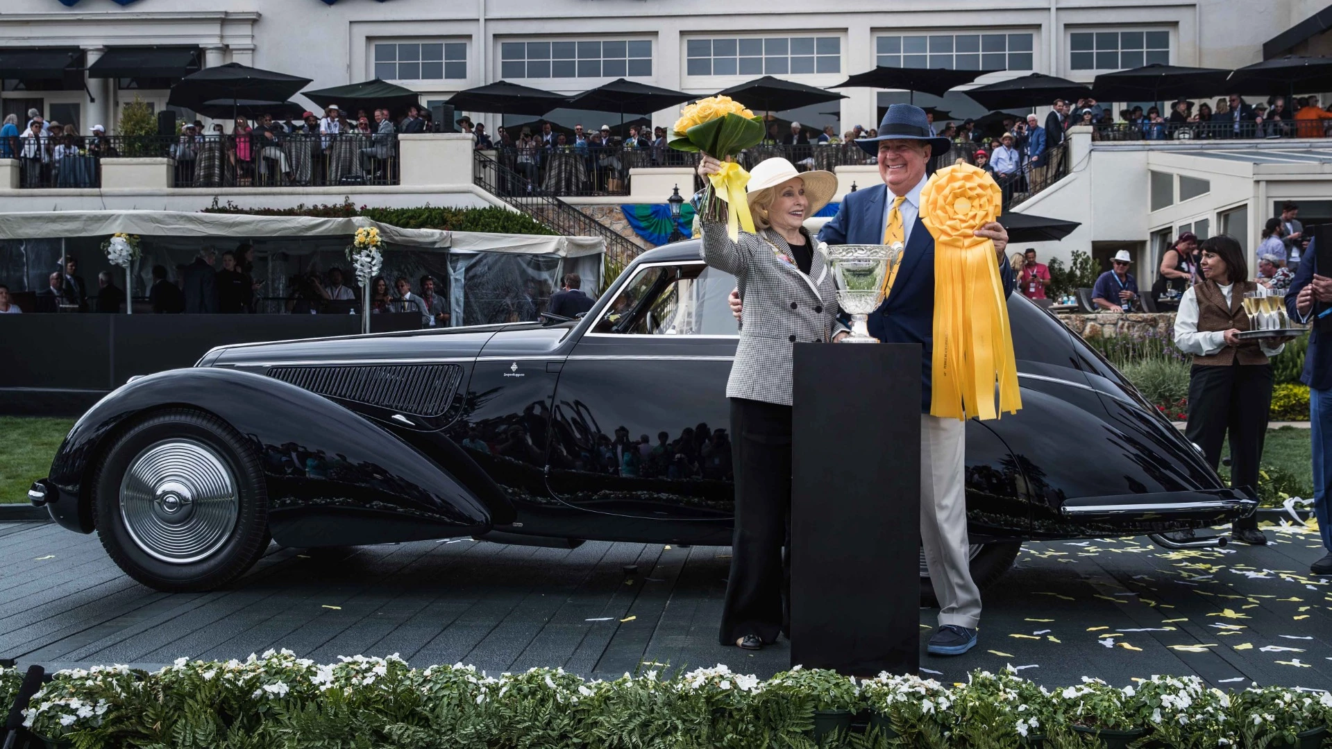 David and Ginny Sydorick pictured with the 1937 Alfa Romeo 8C 2900B Berlinetta as it won the 2018 Pebble Beach Concours d'Elegence