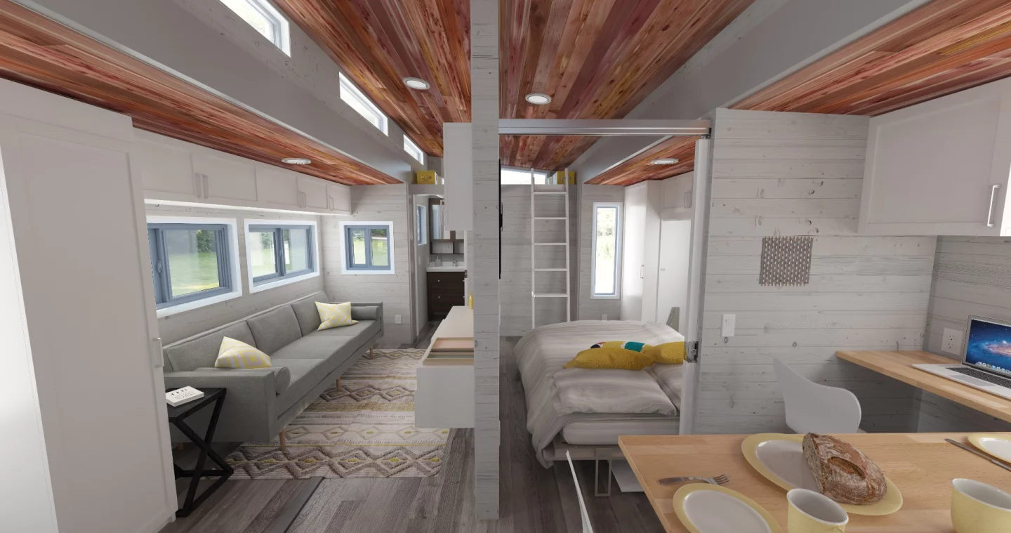 The Aurora tiny house is all laid-out on one level