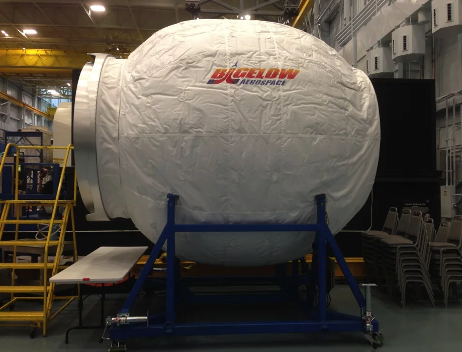 A mockup of the Bigelow Expandable Activity Module (BEAM) that is scheduled to launch for the ISS on Friday