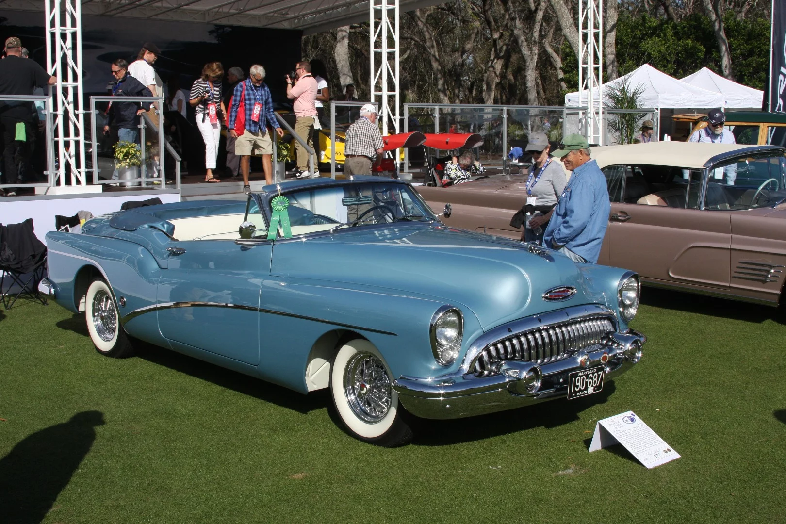 The top-of-the-range Buick at the time of the company's 50th anniversary in 1953 was the Skylark, which was promoted as the American answer to the European sportscar. Only 1,690 Skylarks were produced, largely due to the unprecedented list price of slightly in excess of US$5,000 which was over 50 percent more than the well-equipped US$3,200 Roadmaster convertible on which it was based. It was however, by far the most luxurious Buick ever produced. Purchasers had their name engraved on a gold plaque on the hub of the steering wheel. Its features included power brakes, power steering, power windows, power seats and a power aerial for the foot-controlled Selectronic radio.