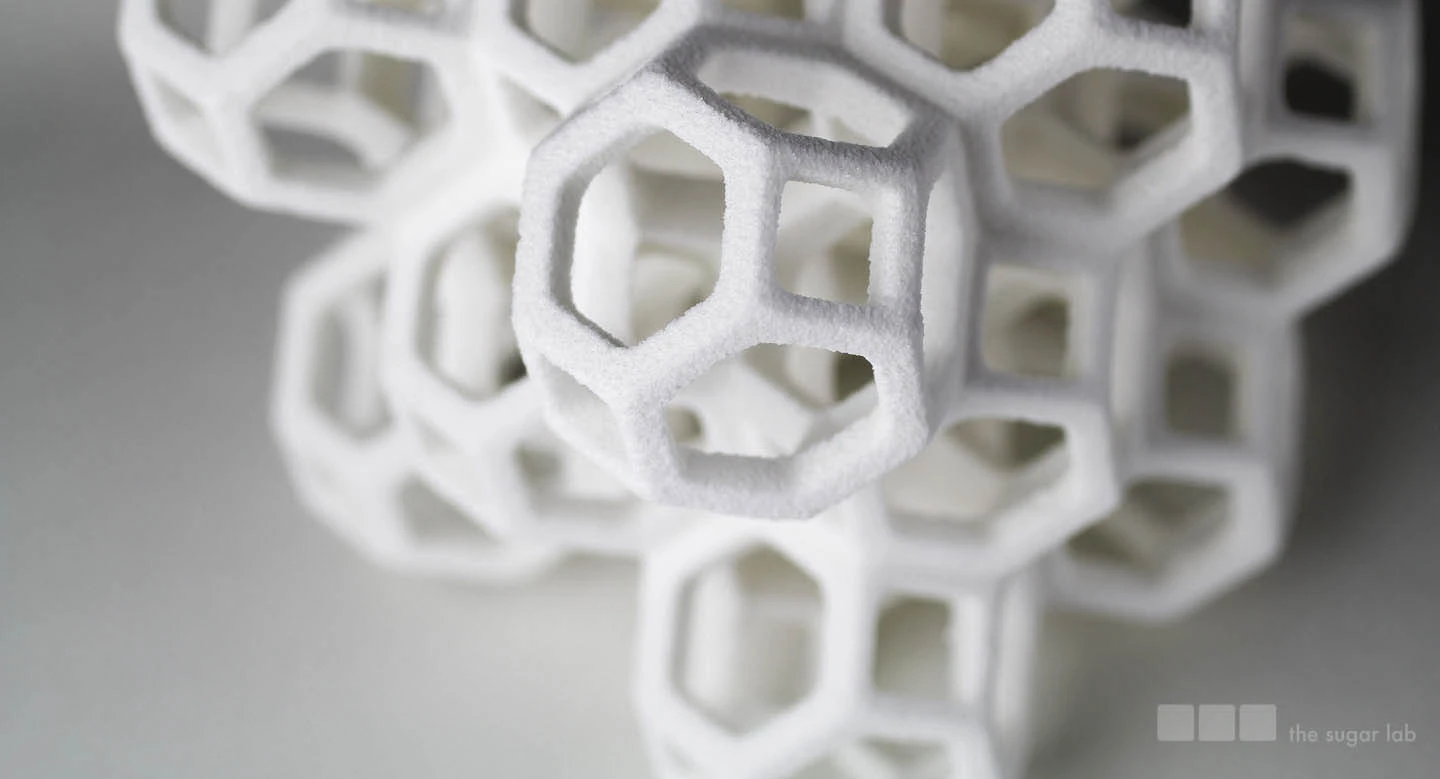 The pair uses a mixture of water and alcohol to wet and harden a sugar substrate into the precise forms (Photo: Sugar Lab)