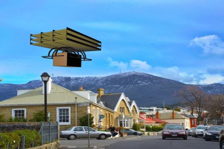 This flying pallet design shows what ion-propelled delivery drones might look like, flying near-silently through urban areas with no moving parts