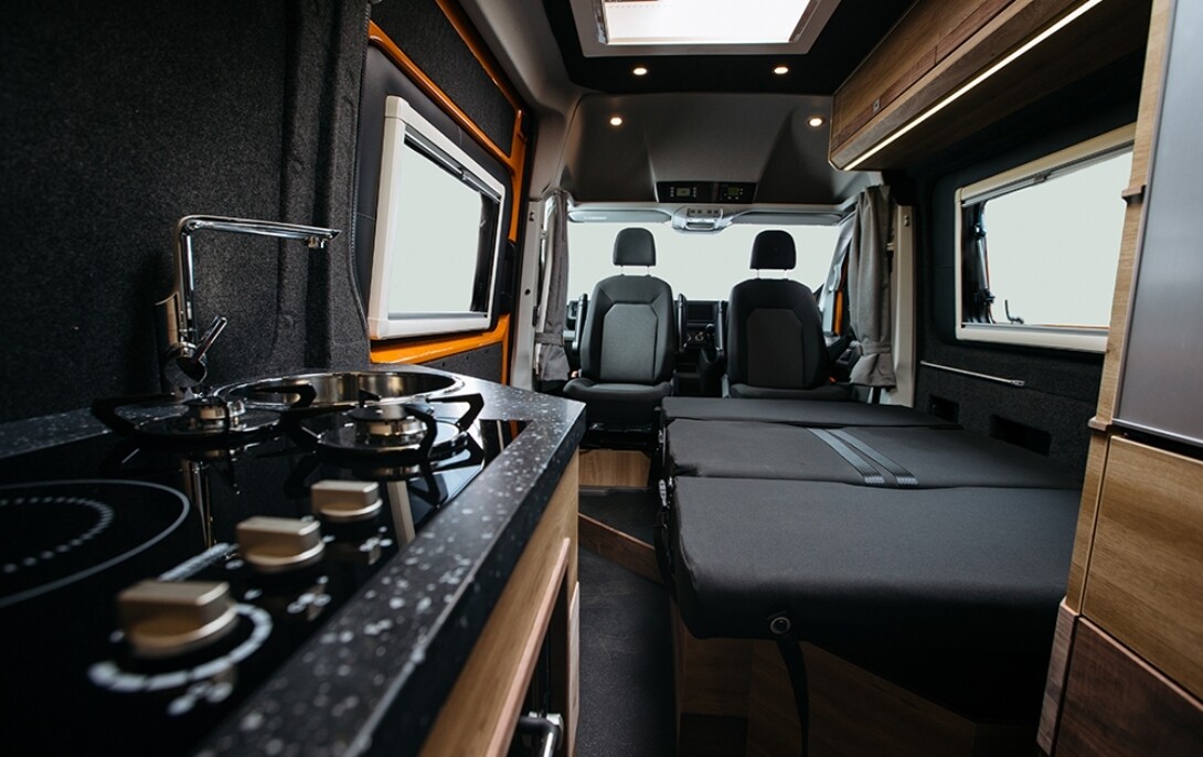 Looking forward from the rear of the Heatherton camper van