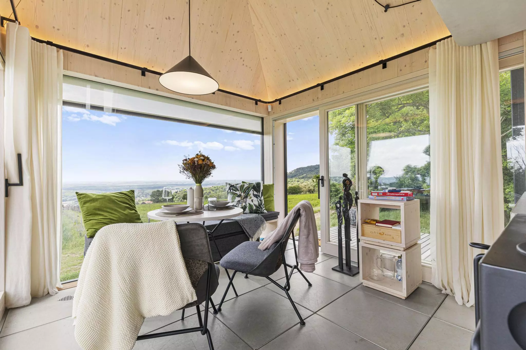 Cabin Devín's interior is light-filled thanks to its generous glazing