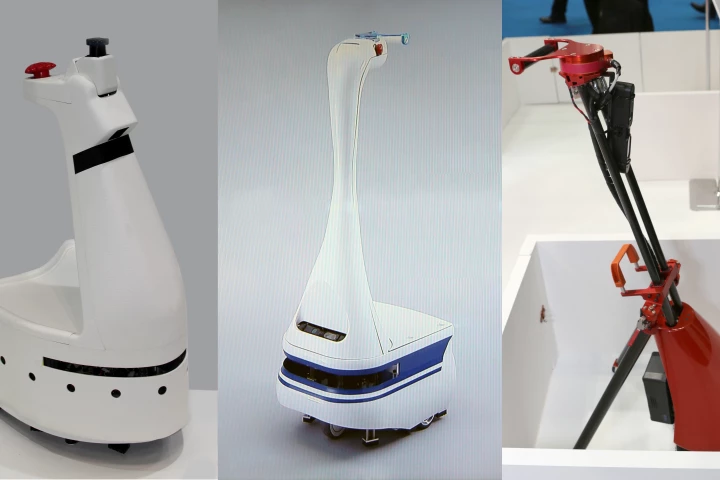 NSK has been showing potential solutions for guide robots for the visually-impaired for some time. From left to right, that's NSK's 2011 NWR 002 prototype, the 2013 commercially-ready LIGHBOT and the 2013 prototype lightweight LIGHBOT