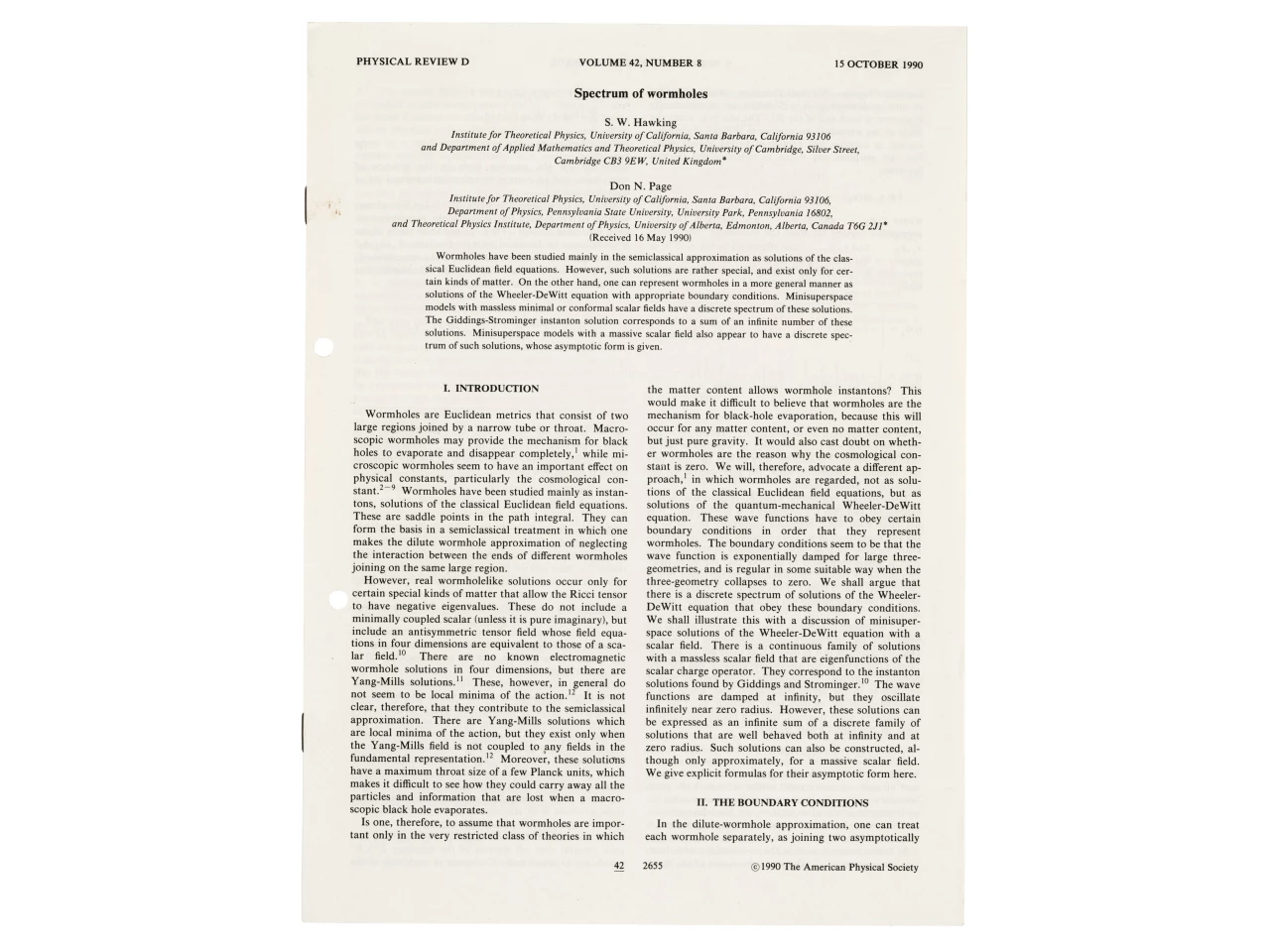 Hawking suggests wormholes may exist | Sold for: $2,997 (£2,375) by Christie's on July 16, 2020