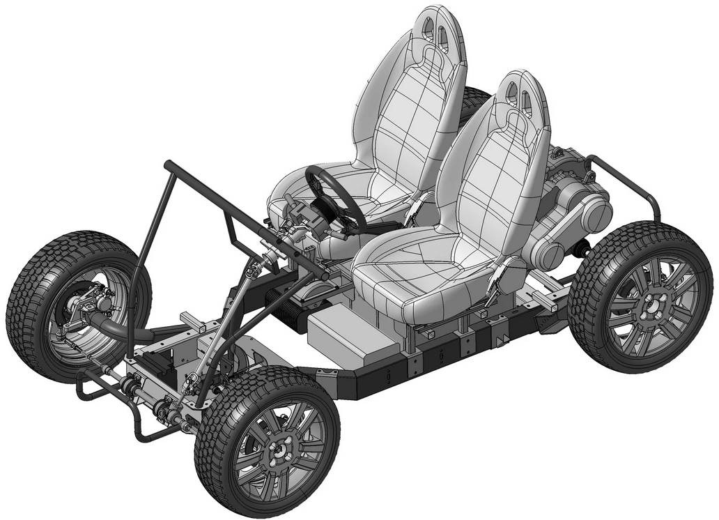 The DIY Tabby two passenger chassis can be assembled in less than 60 minutes