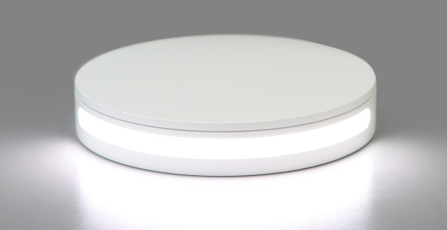 The Foldio360 turntable features a light at the rear