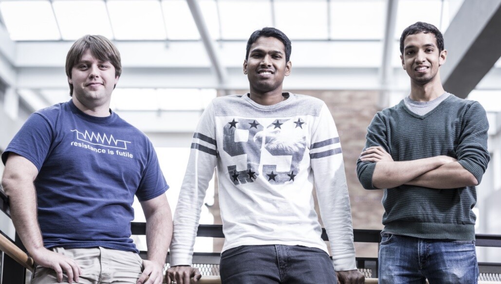 The interscatter team includes UW electrical engineering doctoral students Bryce Kellogg (left) and Vikram Iyer (right), computer science & engineering research associate Vamsi Talla (middle), and faculty Shyam Gollakota and Joshua Smith (not pictured)