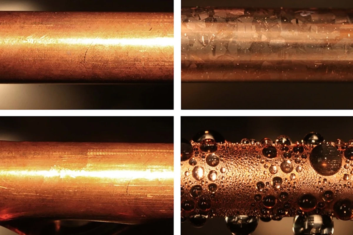 Coating condenser tubes in graphene (right) significantly improves efficiency over existing methods (left)