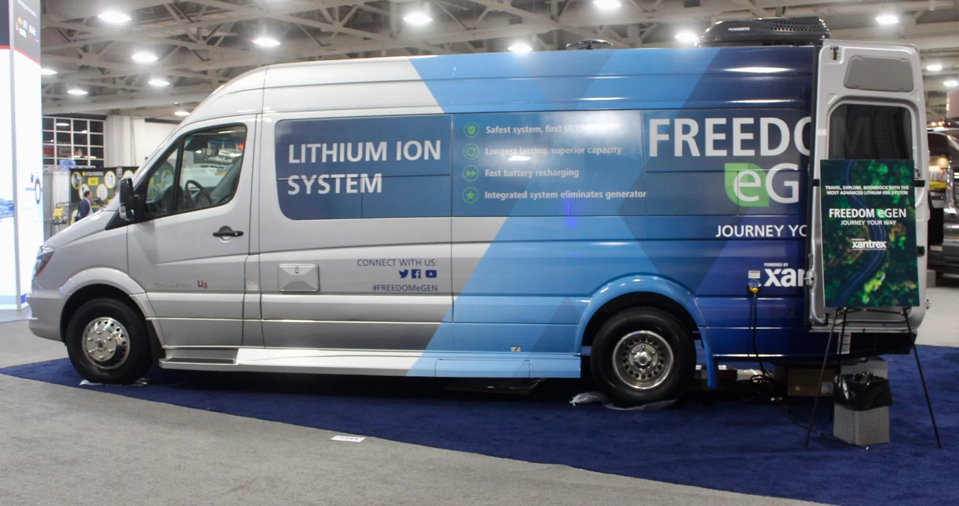 Many RVX camper vans and motorhomes we've looked at previously had standard or optional Volta lithium battery systems. Here, competitor Xantrex shows its eGen lithium electrical system on a Coachmen Galleria camper van