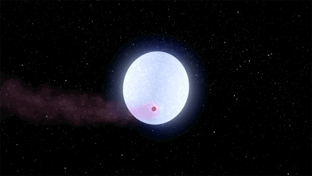 KELT-9b, seen as the pink dot passing in front of its blue Type-A host star, is the hottest exoplanet ever discovered