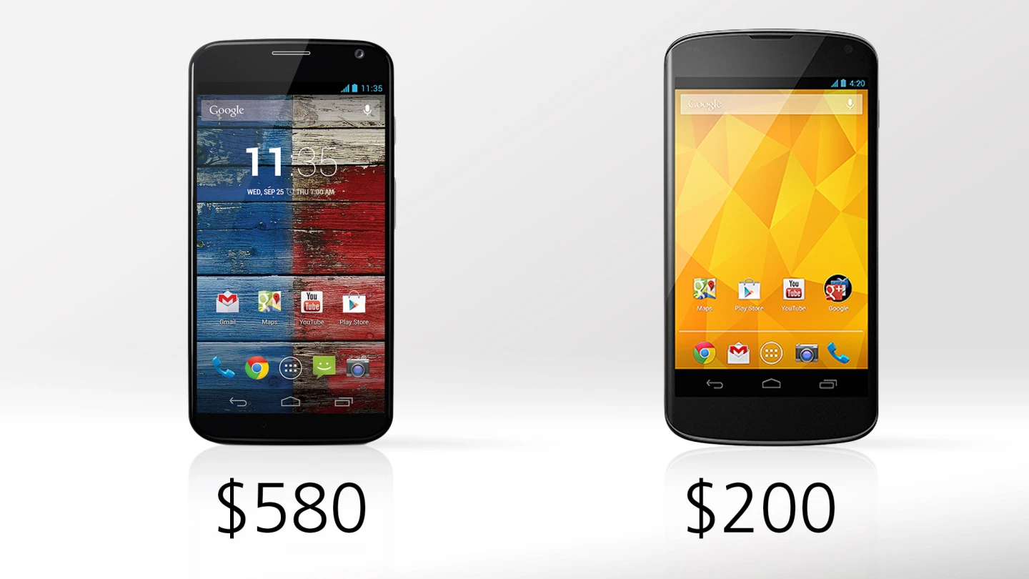 The Nexus 4's rock-bottom and contract-free pricing (from Google Play) is its bread and butter