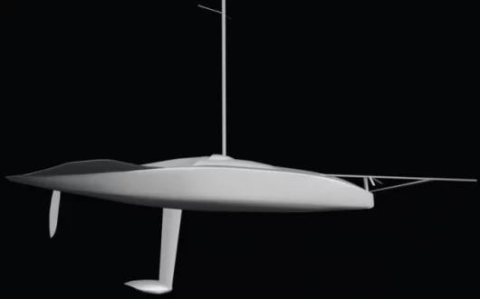 Hawley's F140 yacht, designed for flat-water speed with an innovative canting keel