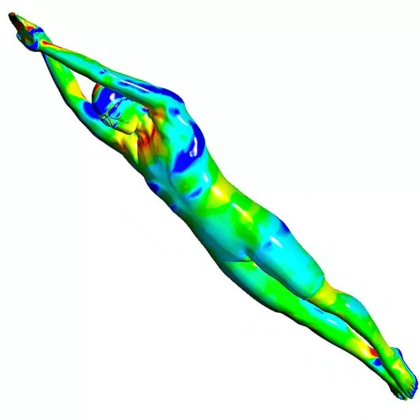 A test variation of the cap, goggle and suit combination – many test variations created a performance matrix that guided the design of the racing system (Image: ANSYS-Speedo)