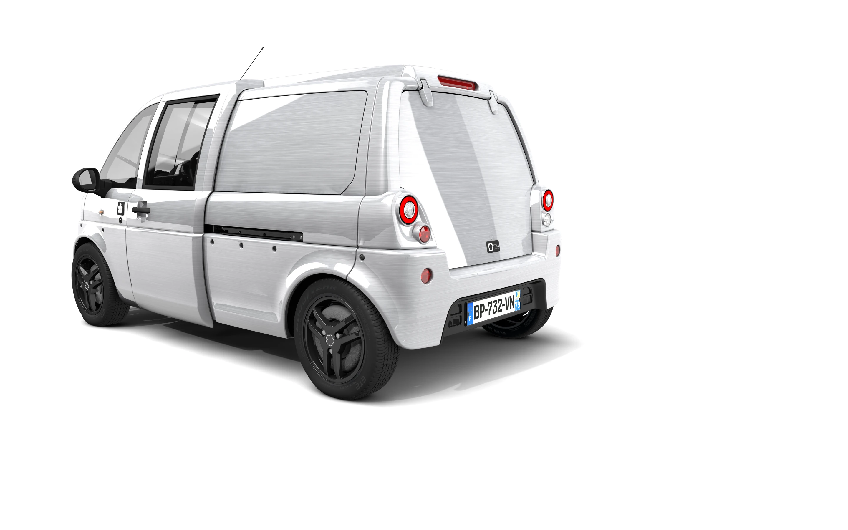 The contents of the mia U electric microvan can be accessed via the rear door or a lateral sliding door on either side of the driver