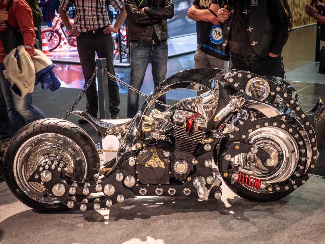 This bike is called KastoLom. The Russian company that built it is also called KastoLom. And while it doesn't look like much of a comfy tourer, you've got to admire the work that's gone into this thing. The motor is from a Yamaha XJR1300, the wheels are off a Harley V-Rod, and the rest is pretty much hand built.