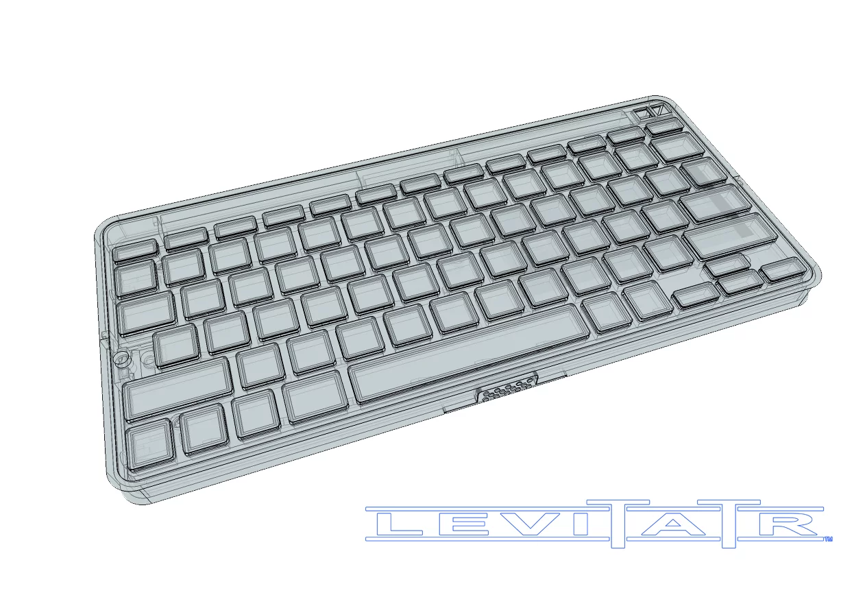 A development mockup of the Levitatr Bluetooth keyboard