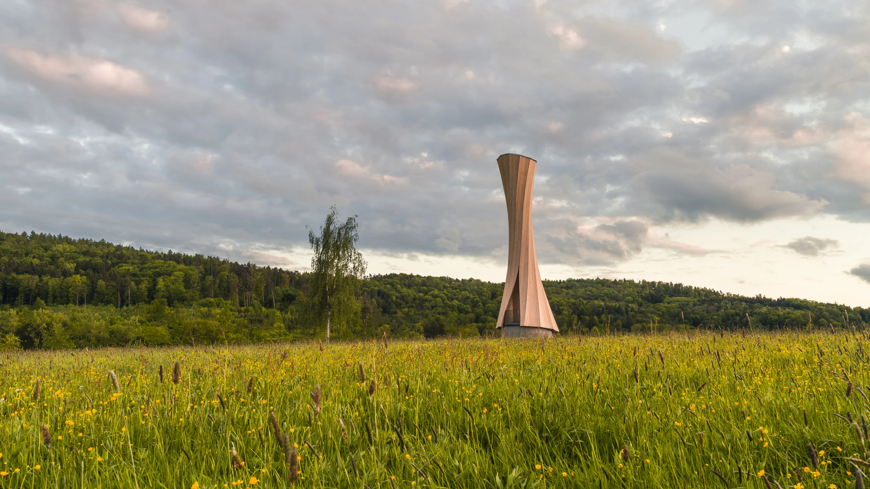 The teams says its Urbach Tower is the first structure in the world to use self-shaped building-scale components