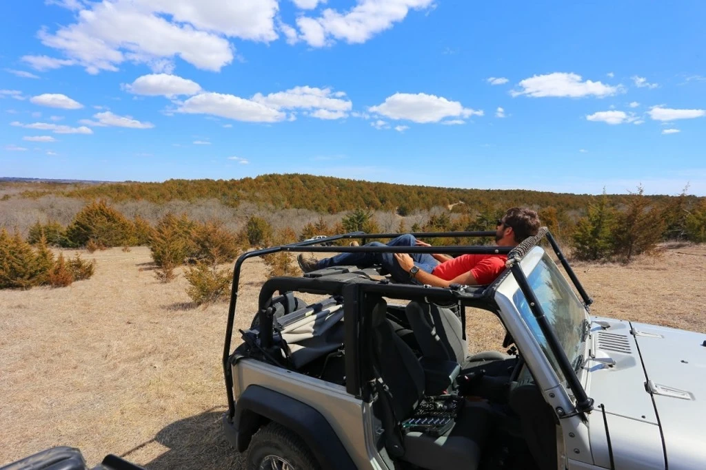 On top of a Jeep Wrangler, the Jammock becomes a great lie-down spot