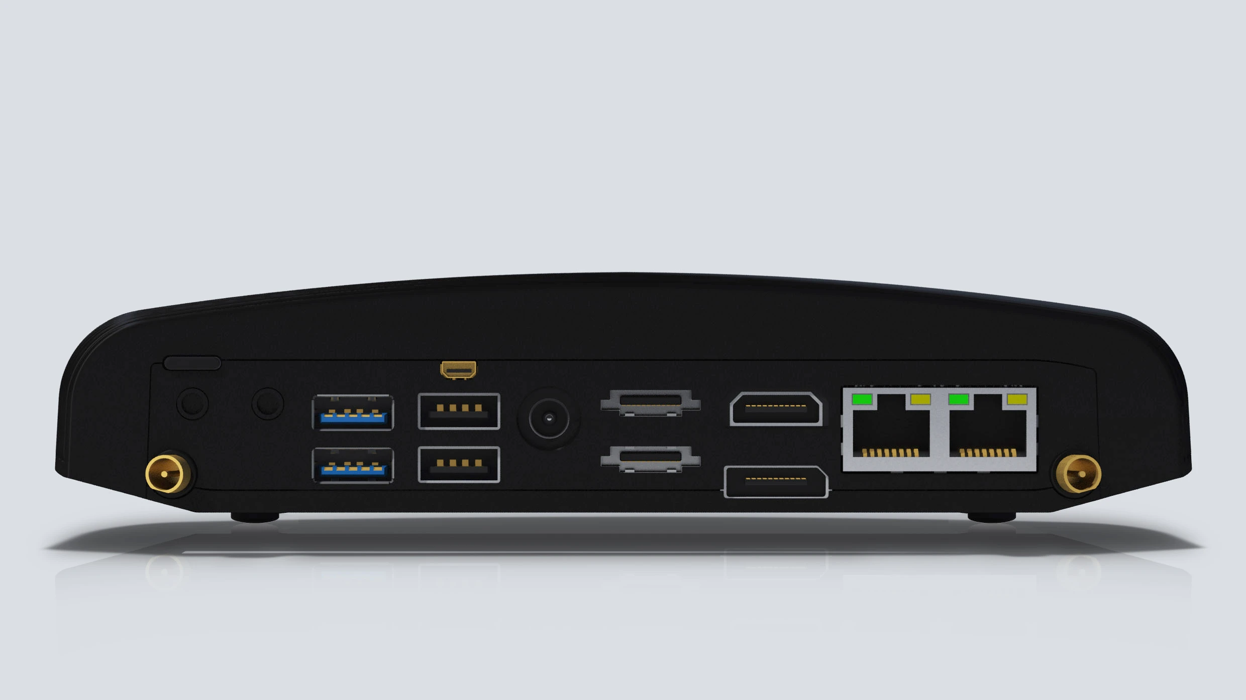 The upgraded Intense PC offers up to 16GB DDR3 of RAM, dual-head high definition displays, 7.1 channels digital audio in/out, dual Gigabit LAN, two USB 3.0 ports and up to six USB 2.0 ports, dual eSATA, two mini-PCIe sockets, 802.11b/g/n Wi-Fi, Bluetooth 3.0 and even an RS232 serial port