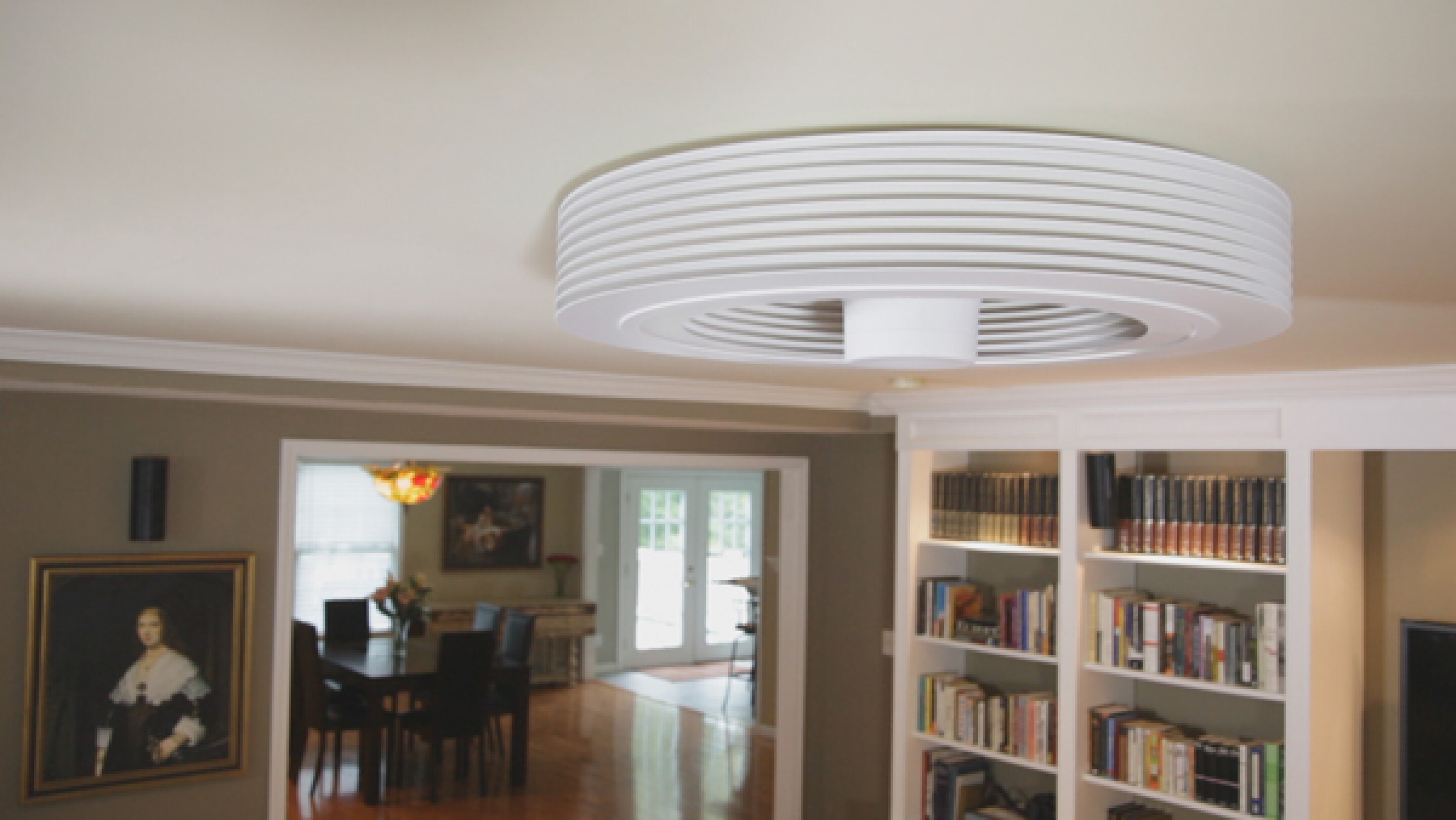 Bladeless ceiling fan uses vortex airflow to regulate room temperature