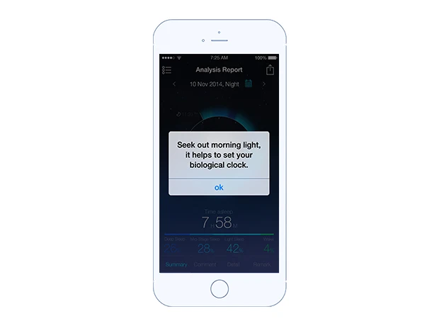 The monitor offers tips and advice based on recorded sleep data