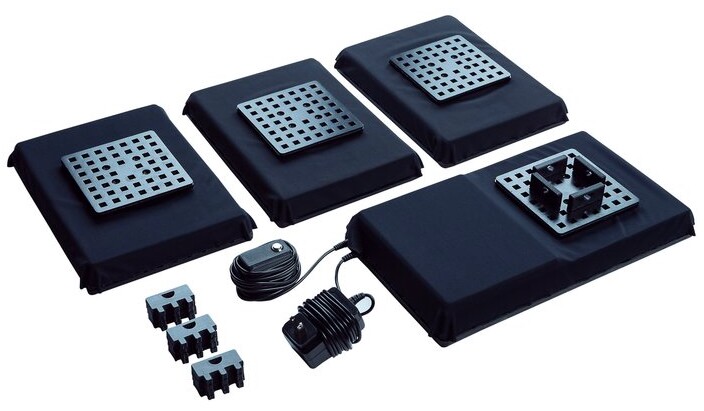 The standard setup, consisting of one powered slider and three unpowered units – additional unpowered sliders can be ordered for beds with more than four legs