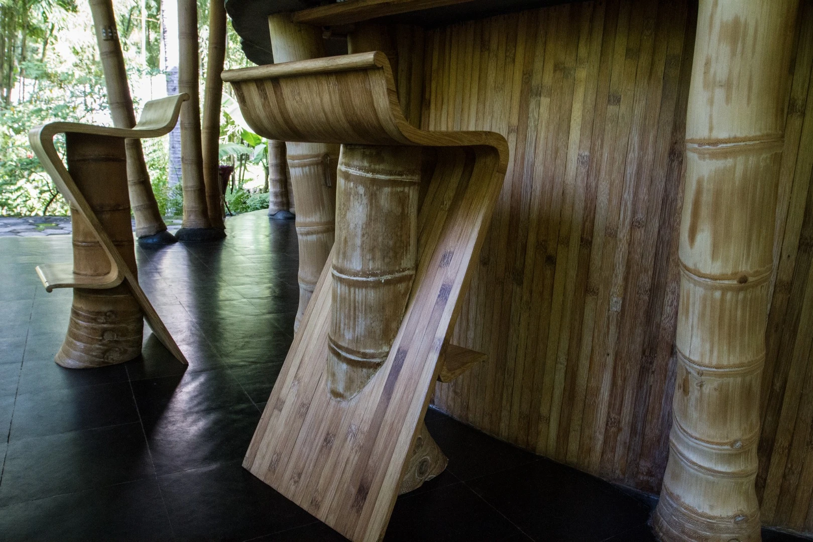We were particularly impressed by thick bamboo columns fashioned into bar stools and parked alongside the kitchen's island bench