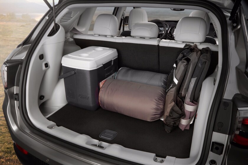 Cargo space in the 2017 Compass is rated at 27.2 cubic feet (770 liters) with the rear seats up and 59.8 ci (1,693 liters) with those seats folded
