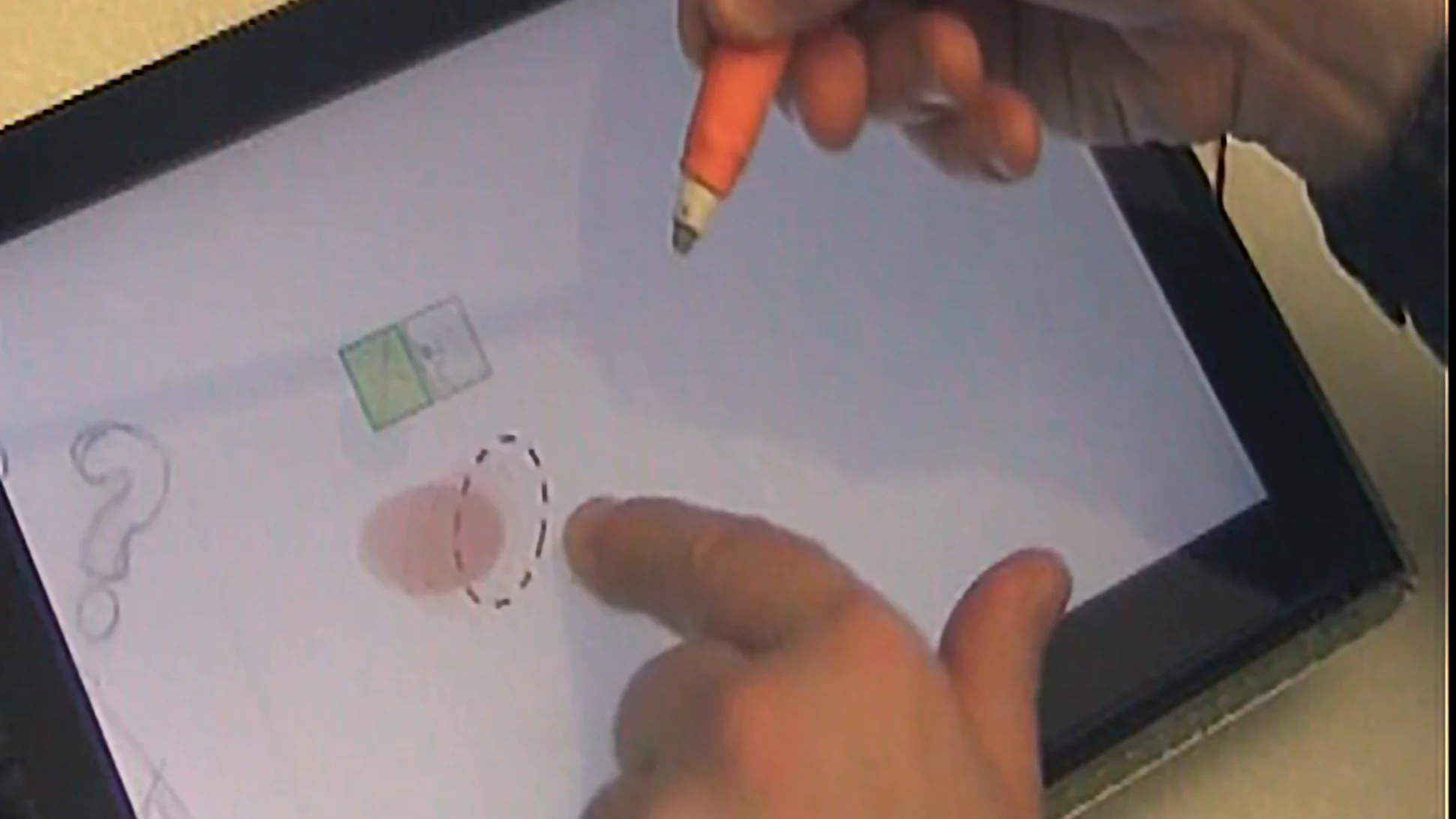 One example shows an airbrush tool that's positioned with a finger while the angle is adjusted with the pen