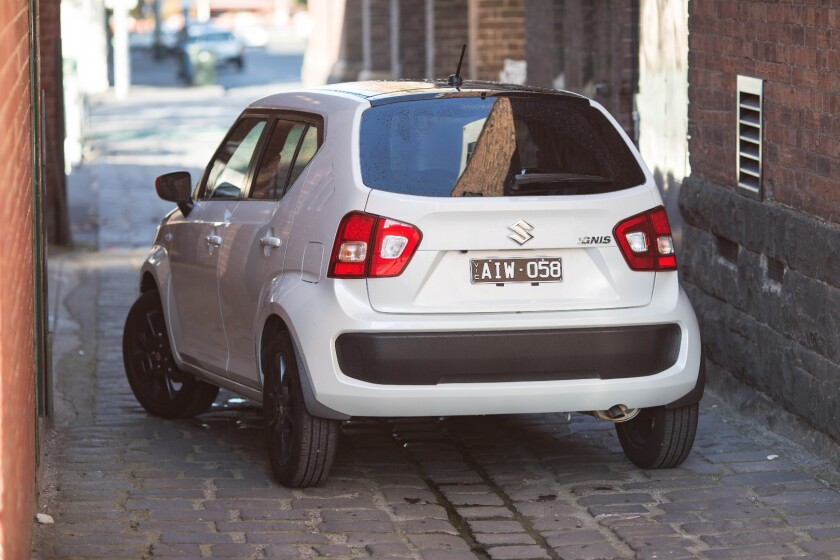 The Ignis rides on skinny little tires, but it doesn't feel likely to topple over