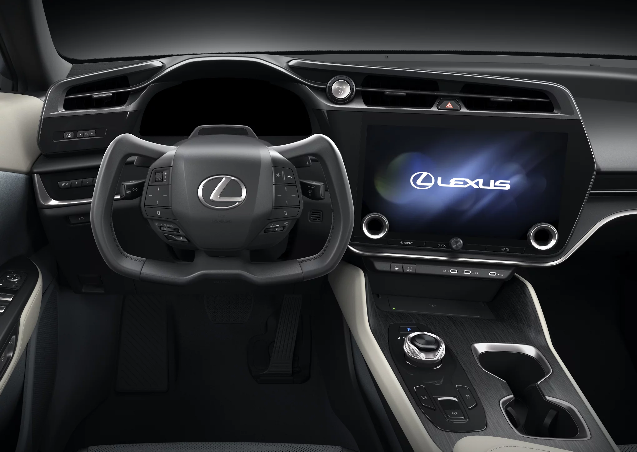 The unique, 150-degree steer-by-wire system of the Lexus RZ means no hand-over-hand required, allowing for a more compact steering wheel. Including this optional yoke