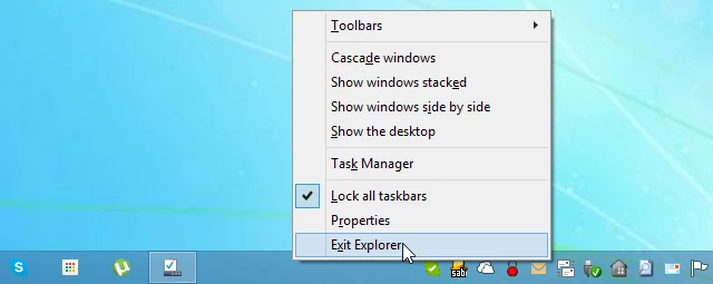 Hit Ctrl+Shift and right-click the taskbar to exit explorer