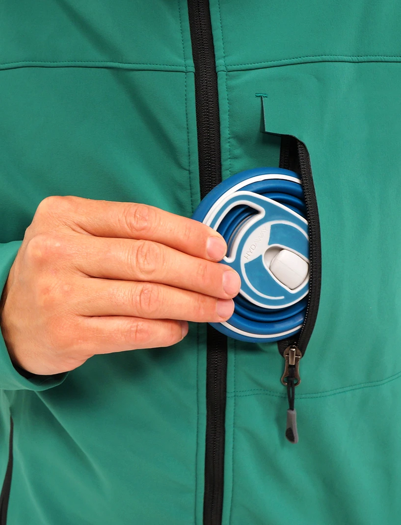 It may not fit comfortably in your running shorts pocket, but the Hydaway slides easily into a jacket or pack