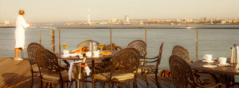 Spitbank Fort Hotel features outdoor dining
