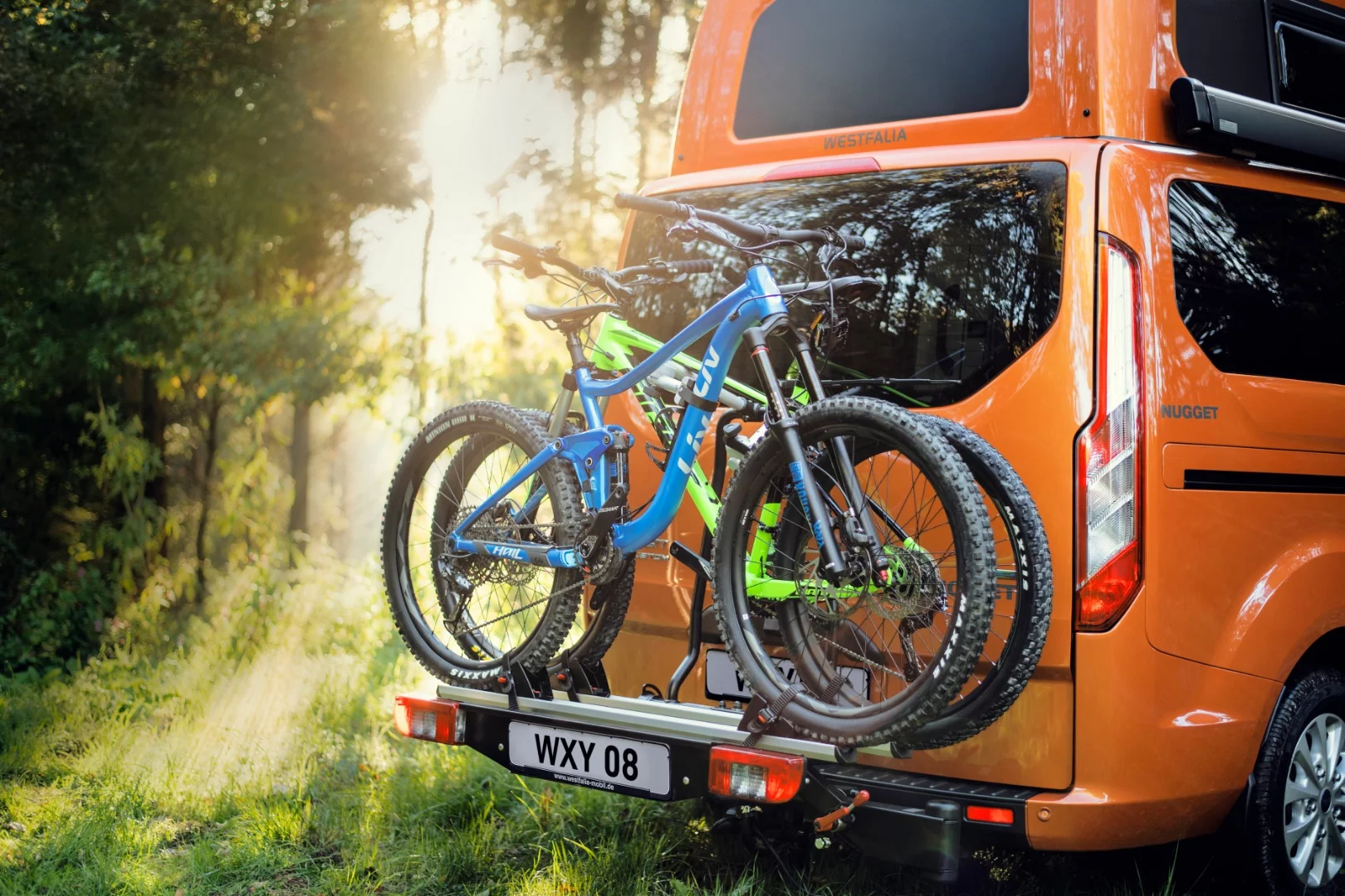 Available bicycle carrier on the Ford Nugget camper van