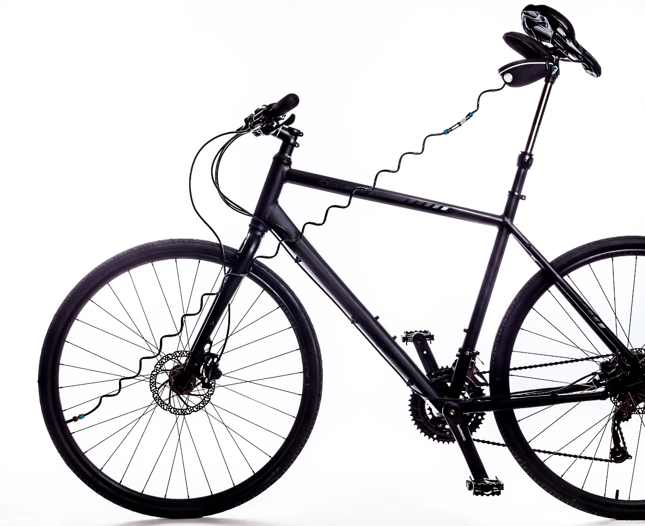 The AirSupply works with Schrader or Presta valves, and comes with adapters which allow it to fit in any diameter of seat tube