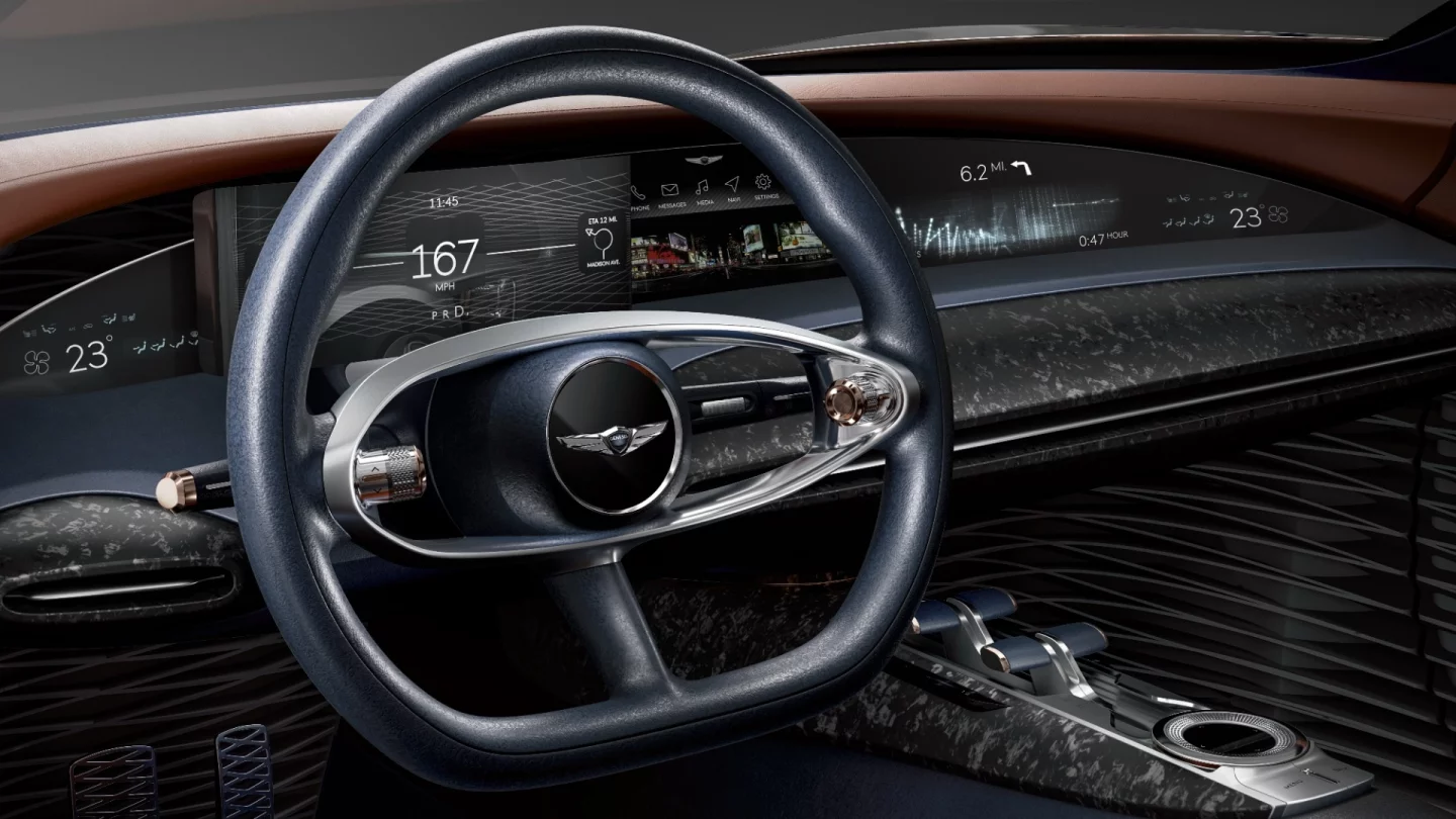 Curved digital dashboard inside the Genesis Essentia concept