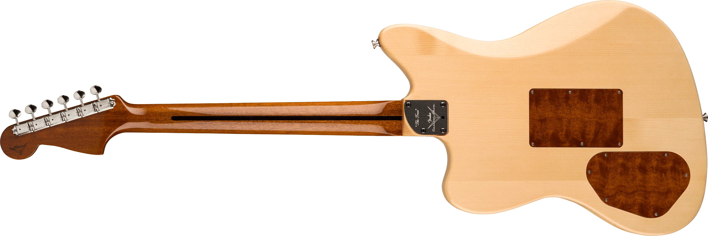 The Stradivarius spruce back is contrasted with mahogany backplates
