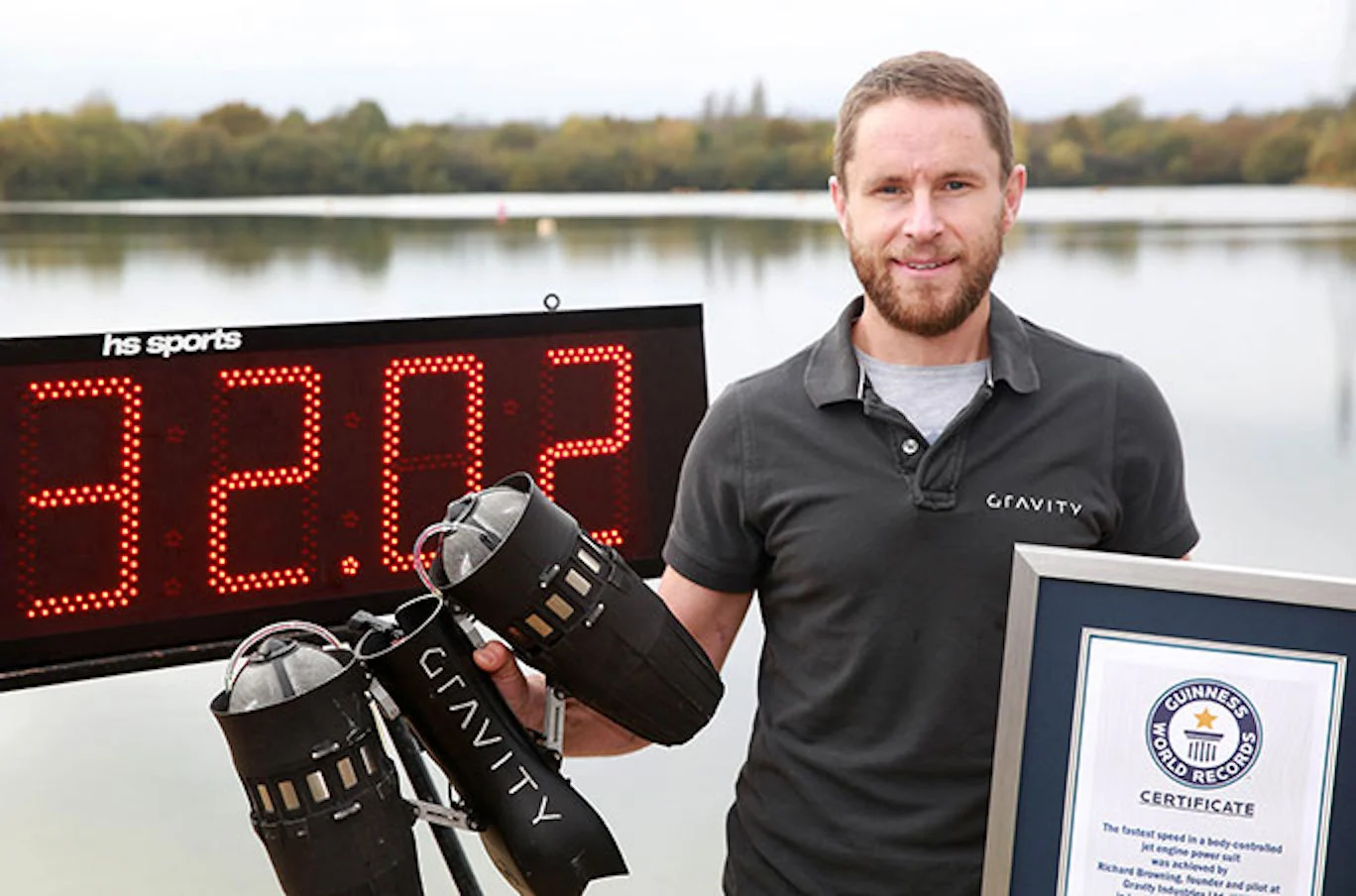 Gravity founder Richard Browning celebrates his Guinness World Record